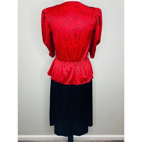 Vintage 80s Draped Peplum Dress Women Small Stretch Secretary Career Date Retro - Picture 4 of 10